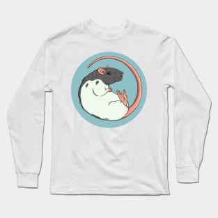 Grey Hooded Fancy Rat Illustration Long Sleeve T-Shirt